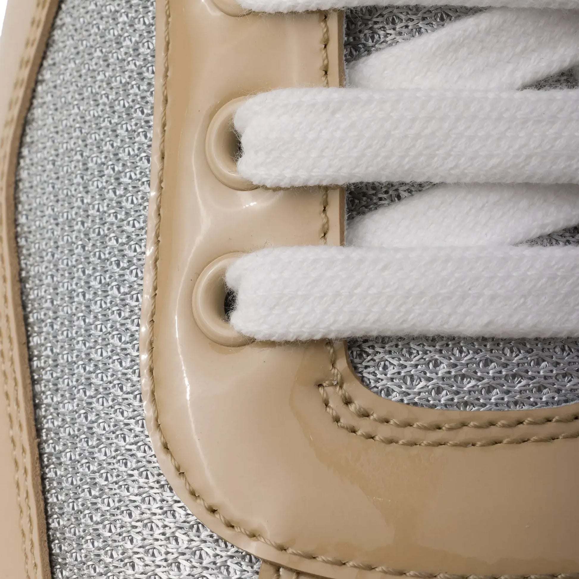 Prada Americas Cup Logo Patch Patent Beige Sneaker